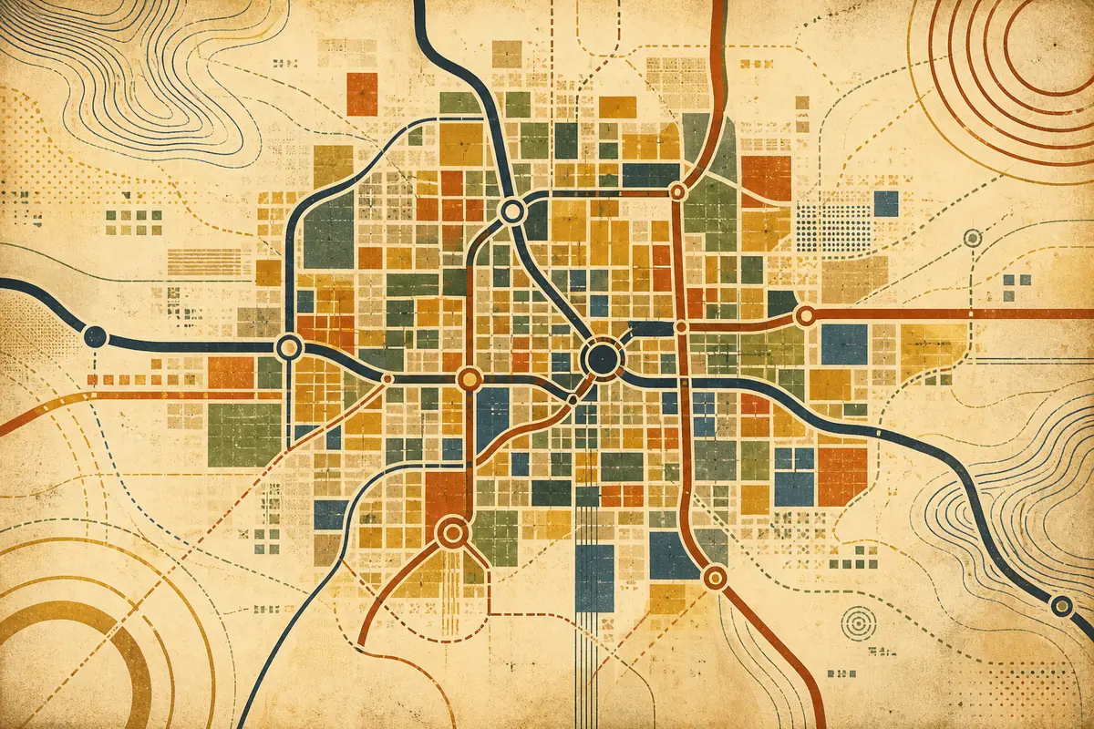Abstract illustrated map composition for Oklahoma City, United States