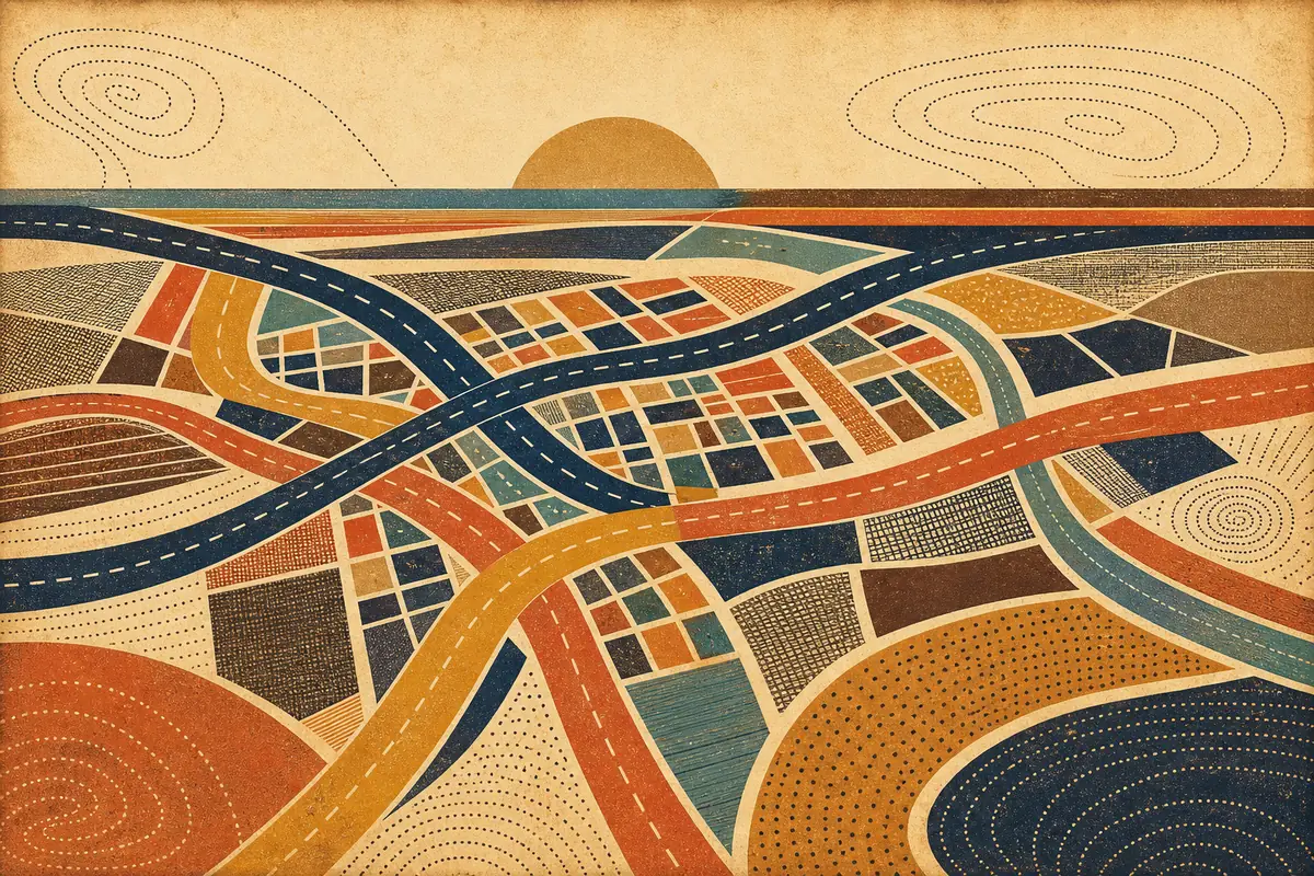 Abstract illustrated map composition for Old Bridge, United States