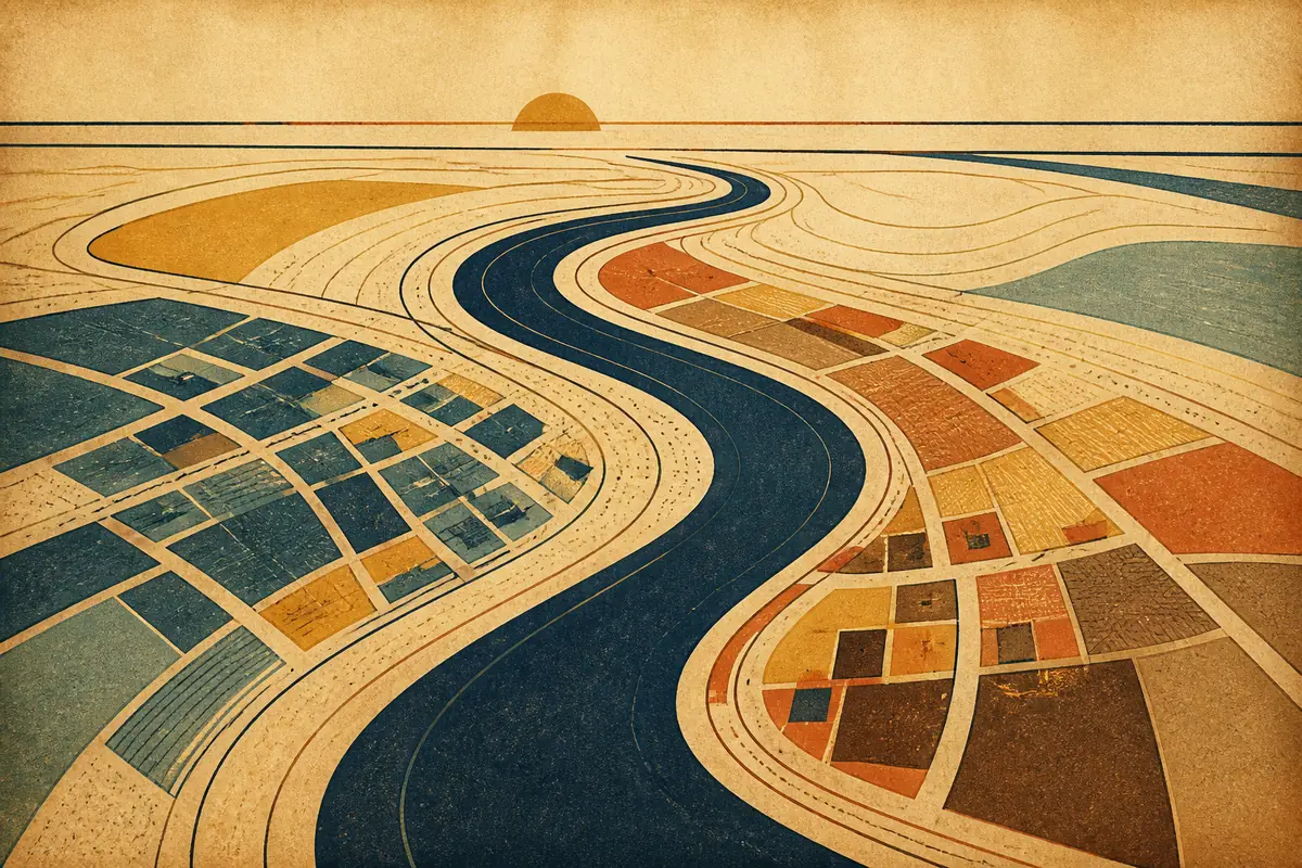 Abstract illustrated map composition for Ontario, United States