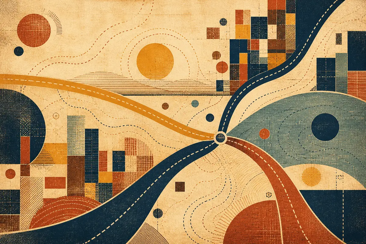 Abstract illustrated map composition for Orchards, United States