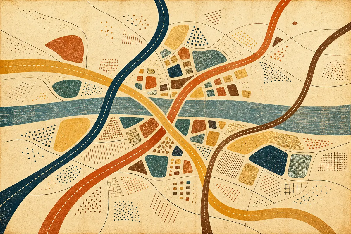 Abstract illustrated map composition for Oviedo, United States