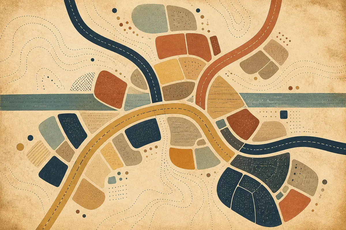 Abstract illustrated map composition for Pacifica, United States