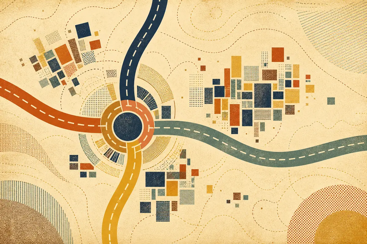 Abstract illustrated map composition for Paragould, United States