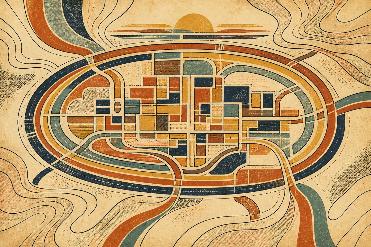 Abstract illustrated map composition for Pasadena, United States