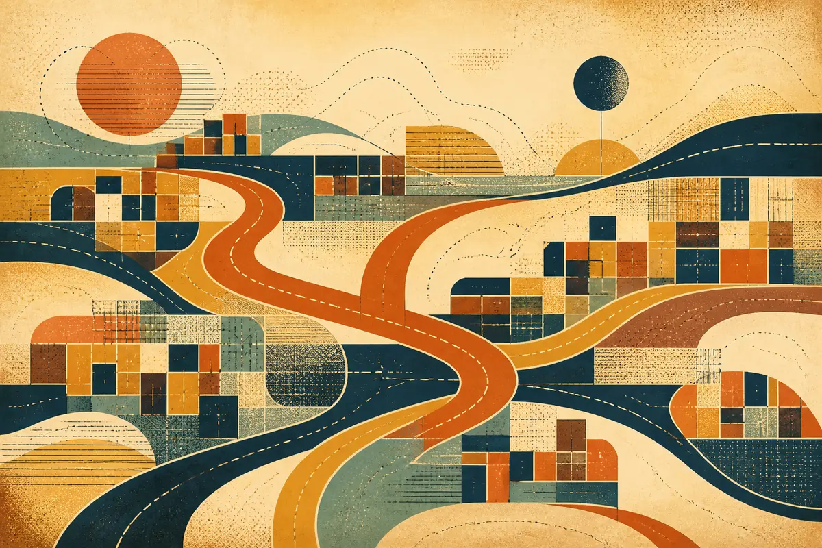 Abstract illustrated map composition for Peachtree City, United States