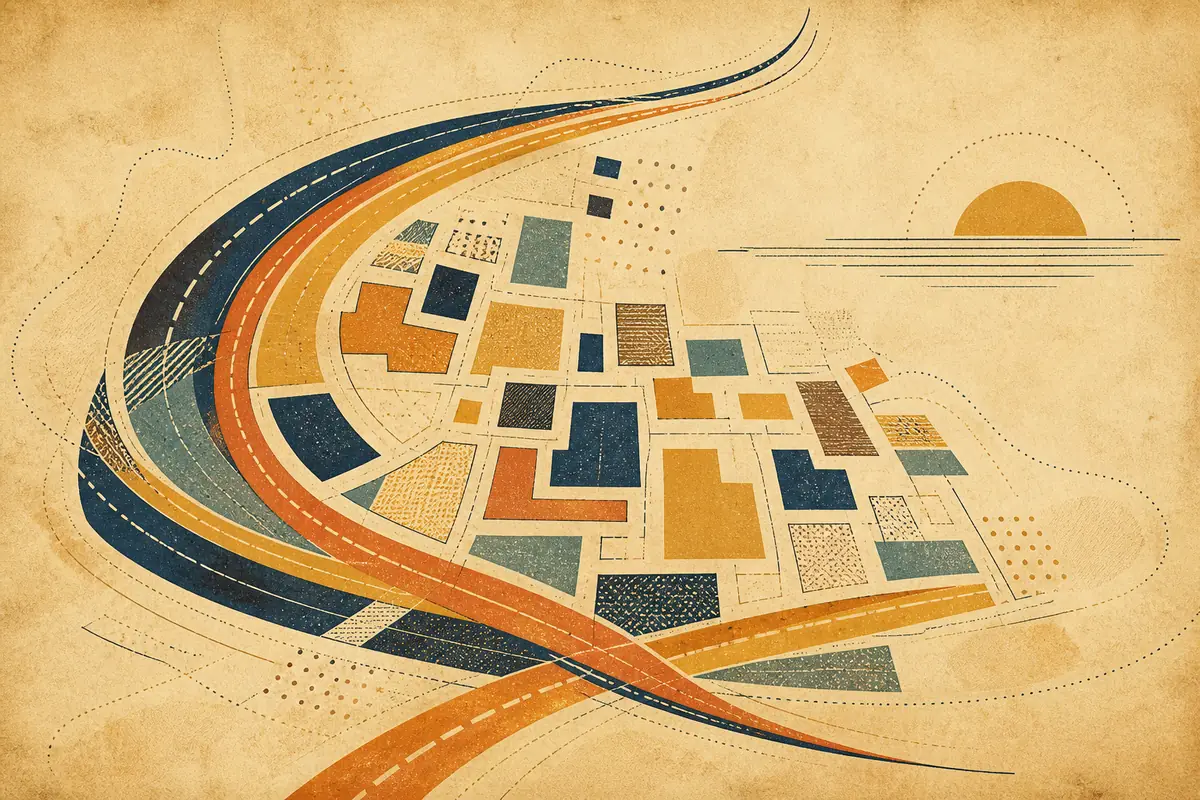 Abstract illustrated map composition for Peachtree Corners, United States