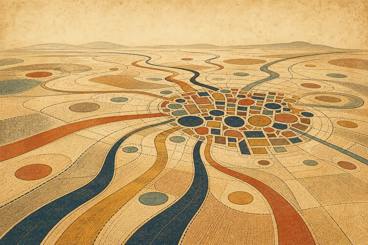 Abstract illustrated map composition for Pearland, United States