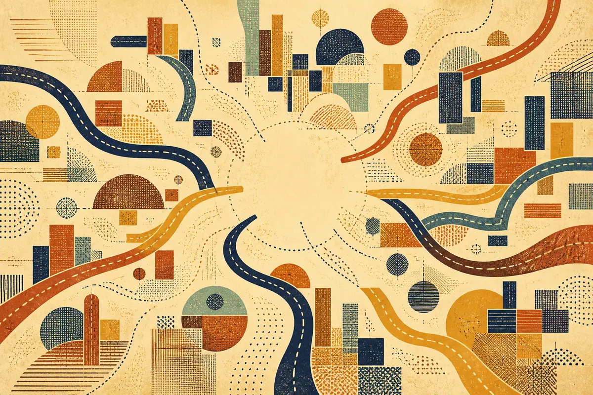 Abstract illustrated map composition for Pekin, United States