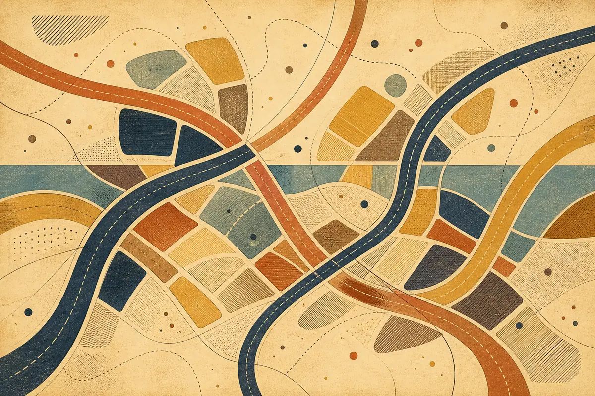 Abstract illustrated map composition for Pennsauken, United States