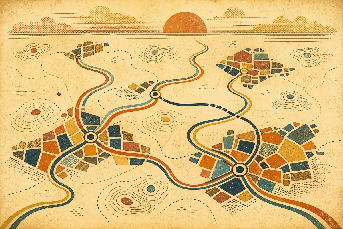 Abstract illustrated map composition for Peoria, United States