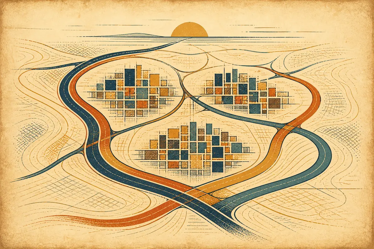 Abstract illustrated map composition for Perris, United States