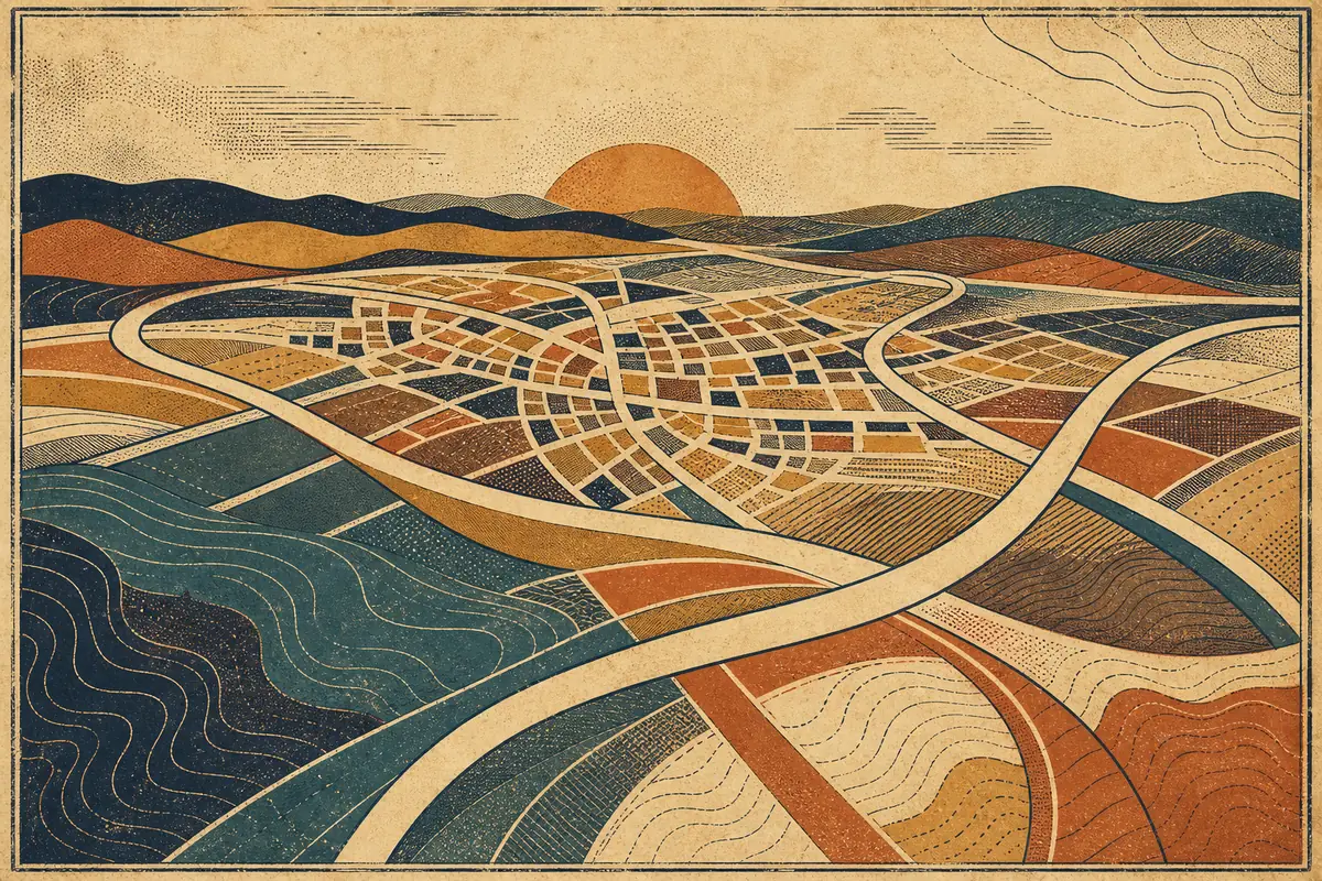 Abstract illustrated map composition for Pleasanton, United States