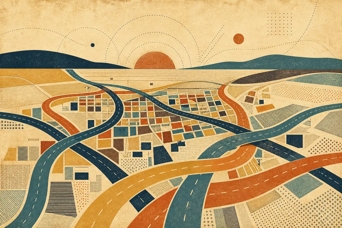 Abstract illustrated map composition for Porterville, United States