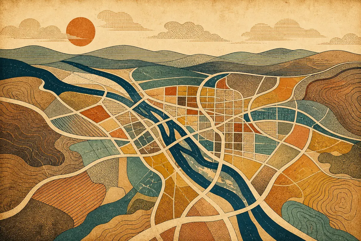 Abstract illustrated map composition for Portland, United States