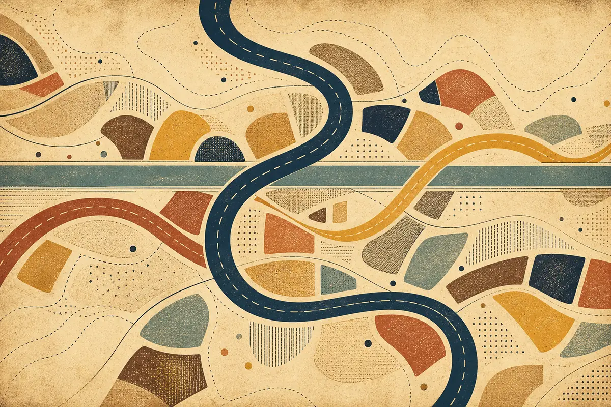 Abstract illustrated map composition for Pueblo West, United States
