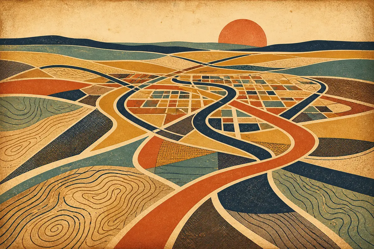 Abstract illustrated map composition for Pueblo, United States
