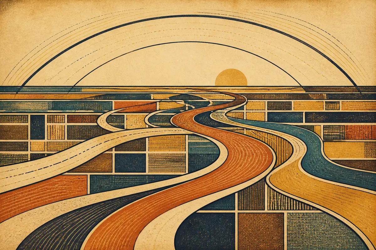 Abstract illustrated map composition for Queen Creek, United States