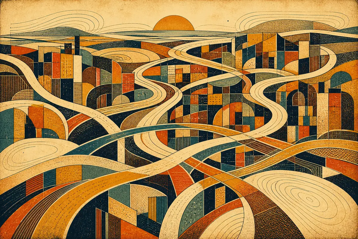 Abstract illustrated map composition for Queens, United States