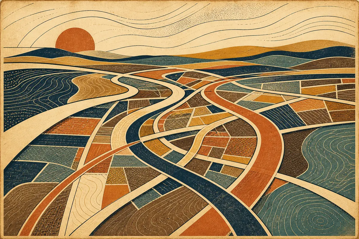 Abstract illustrated map composition for Ramapo, United States