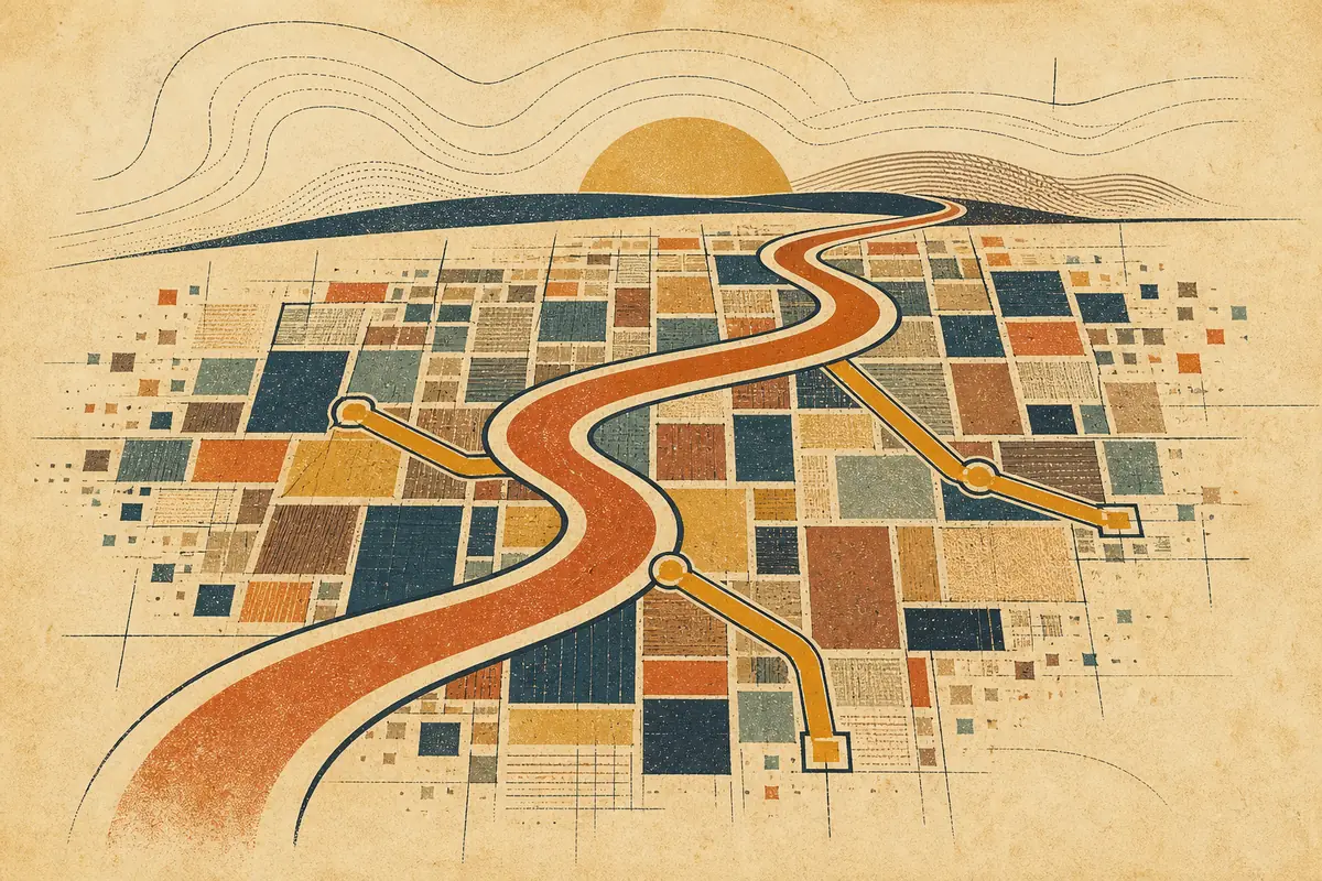 Abstract illustrated map composition for Rancho Cucamonga, United States