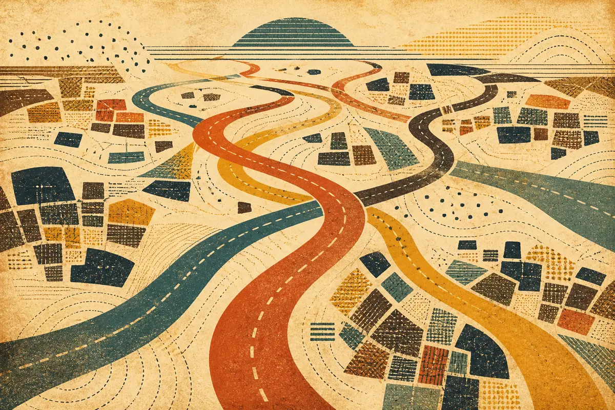 Abstract illustrated map composition for Rancho Santa Margarita, United States