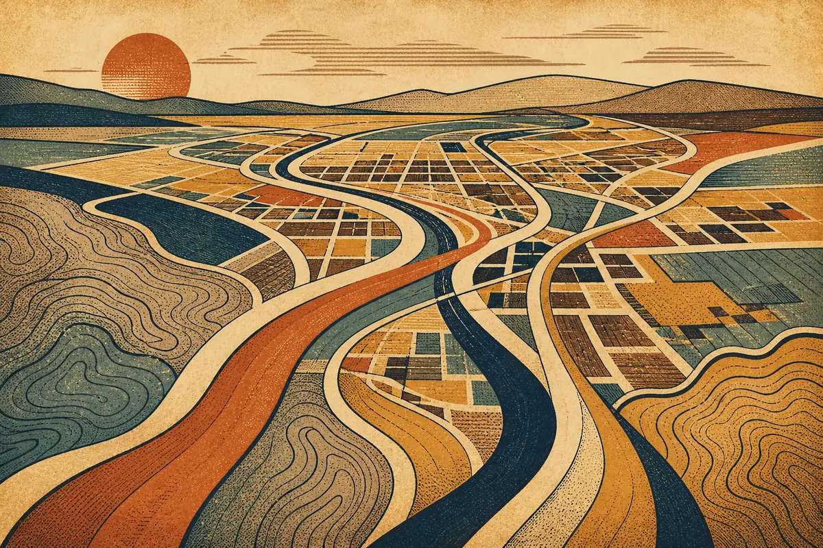 Abstract illustrated map composition for Redmond, United States