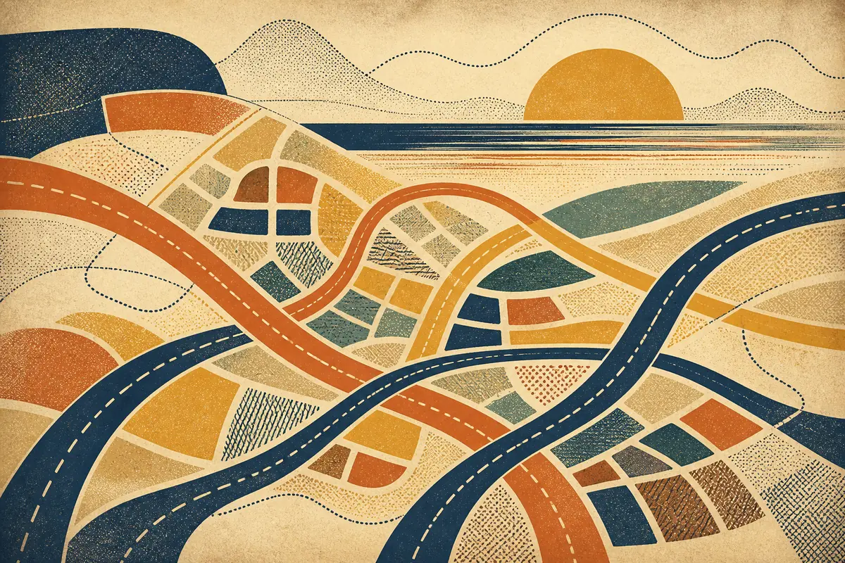 Abstract illustrated map composition for Reston, United States