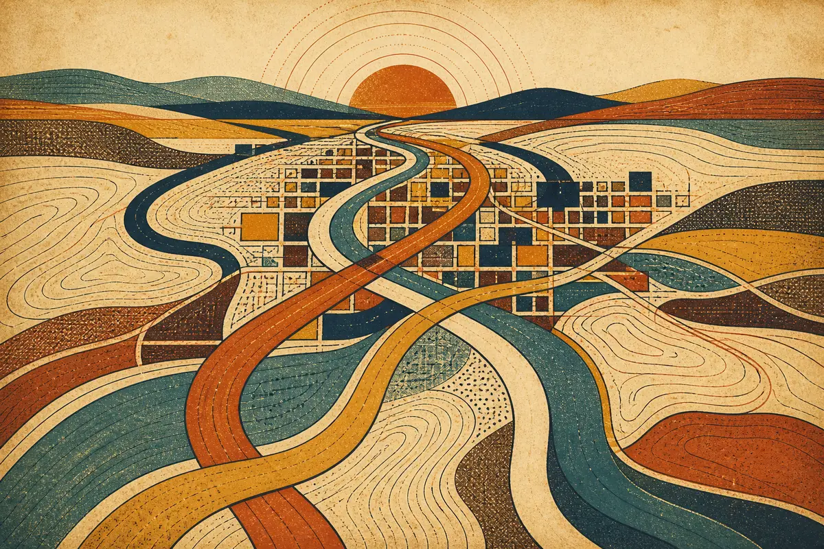 Abstract illustrated map composition for Rochester Hills, United States
