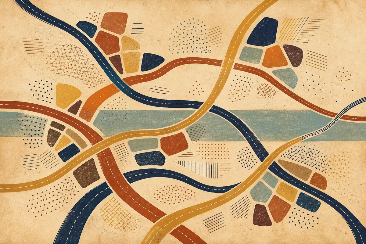 Abstract illustrated map composition for Rosenberg, United States
