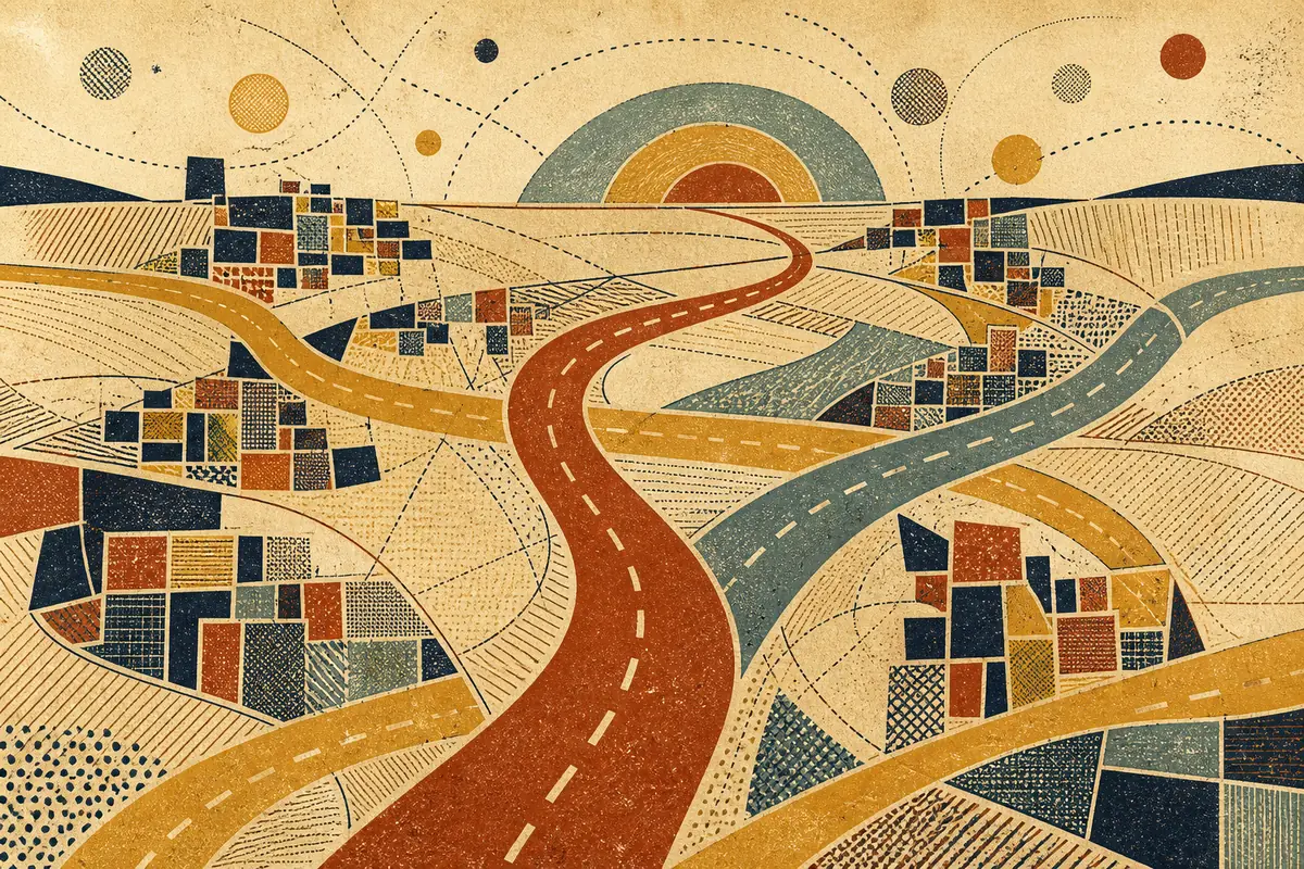 Abstract illustrated map composition for Roseville, United States