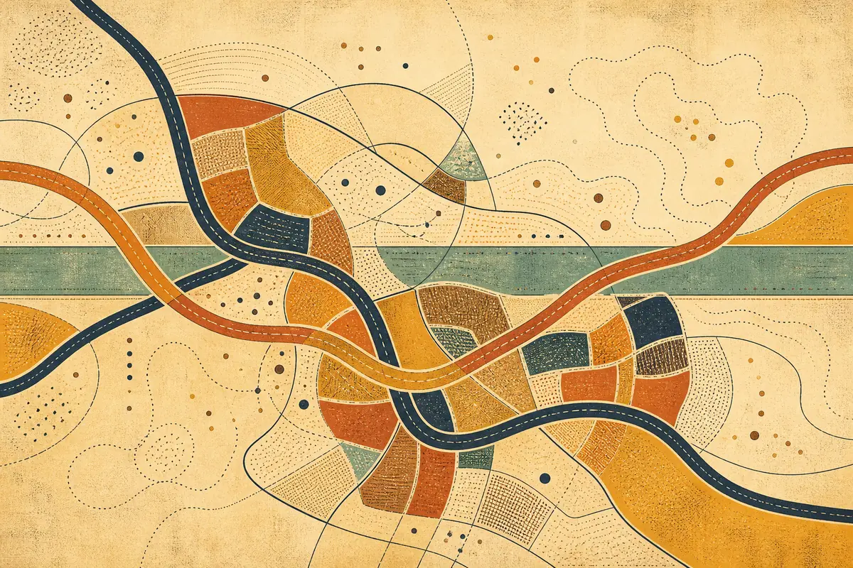 Abstract illustrated map composition for Roseville, United States