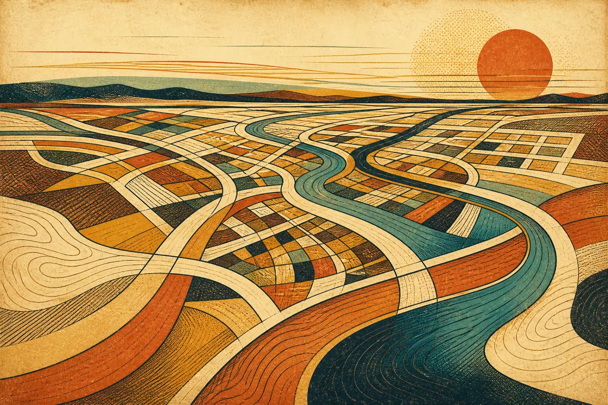 Abstract illustrated map composition for Roseville, United States