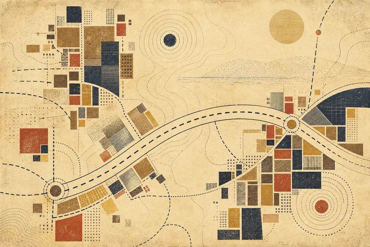 Abstract illustrated map composition for Ross, United States