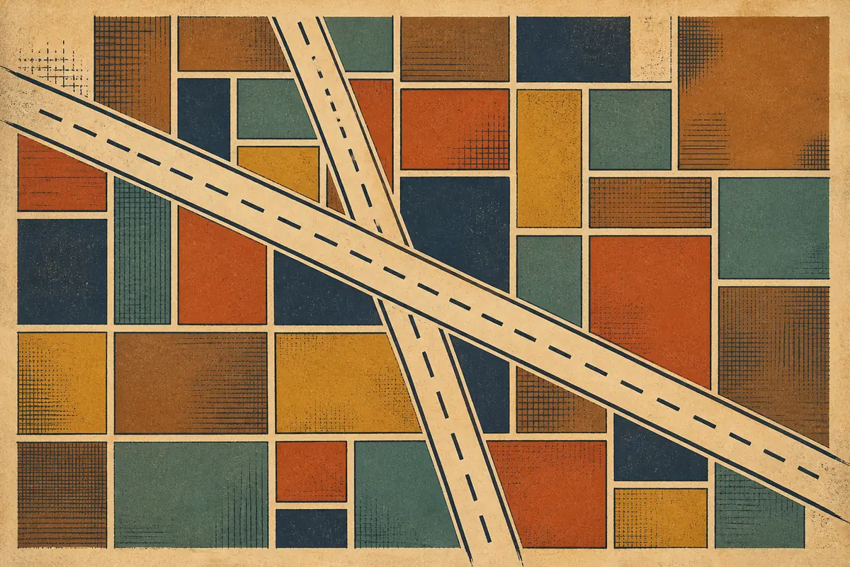 Abstract illustrated map composition for Roswell, United States