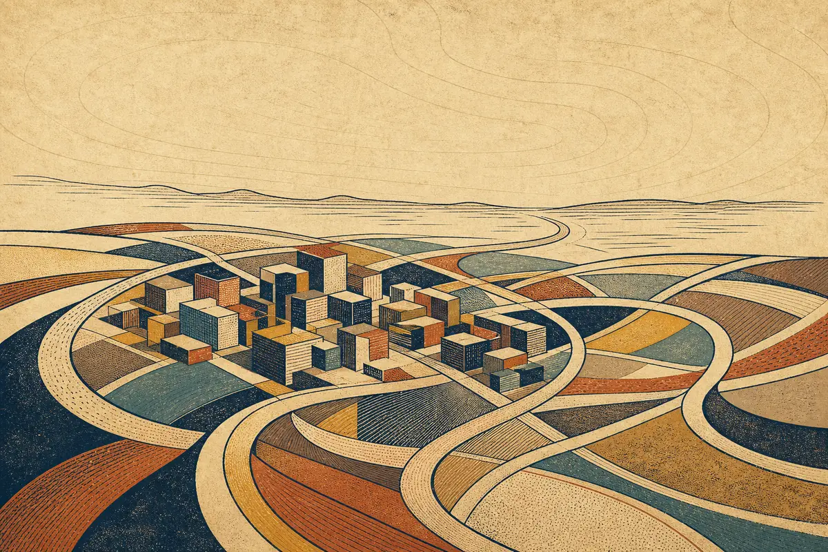 Abstract illustrated map composition for Roswell, United States