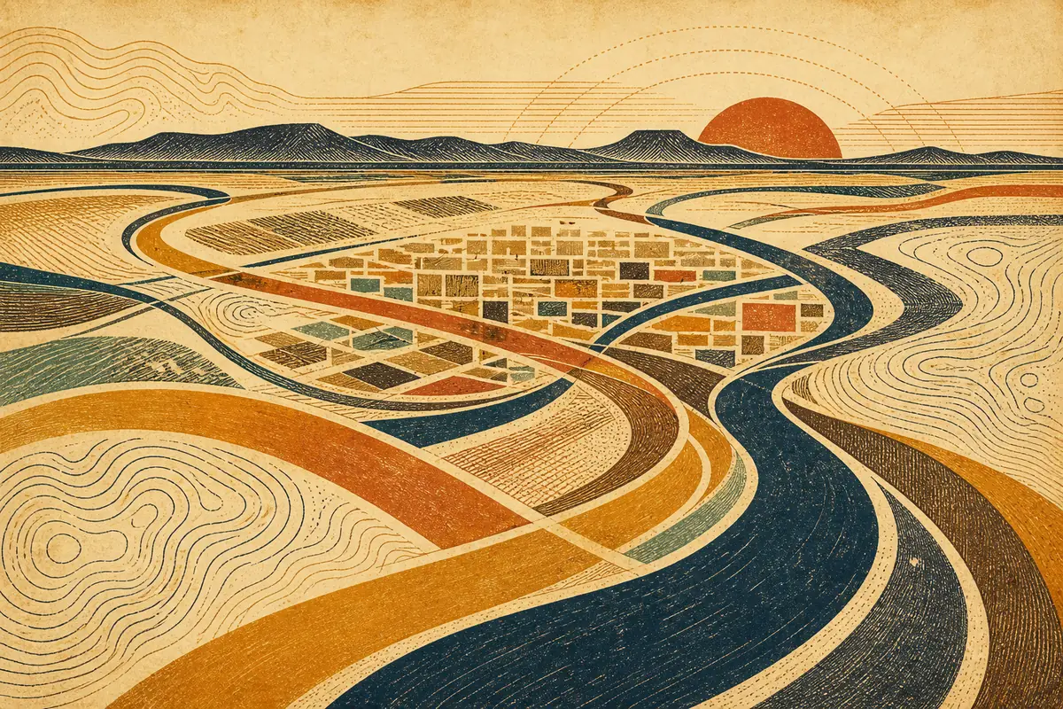 Abstract illustrated map composition for San Angelo, United States