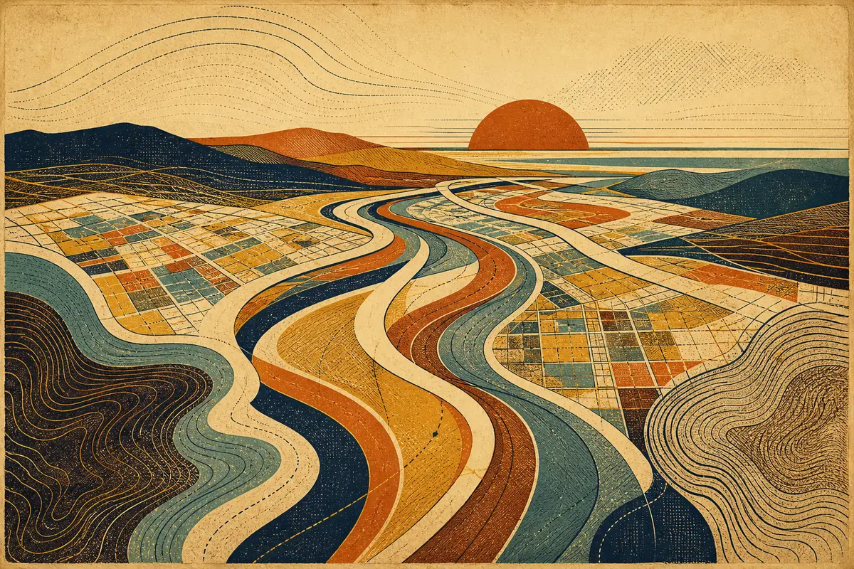 Abstract illustrated map composition for San Buenaventura, United States