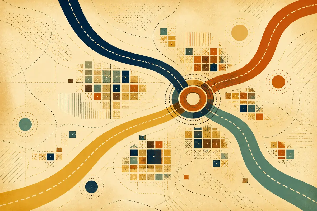 Abstract illustrated map composition for San Dimas, United States