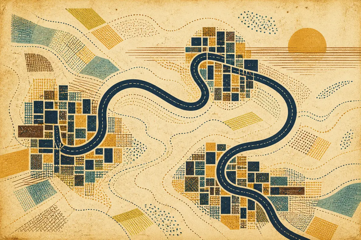 Abstract illustrated map composition for San Gabriel, United States