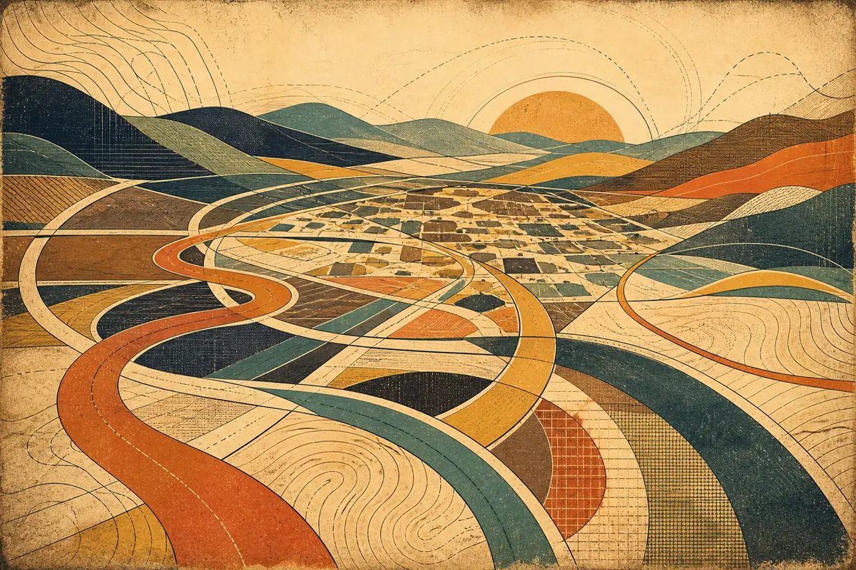 Abstract illustrated map composition for San Ramon, United States