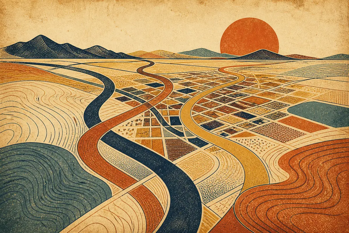 Abstract illustrated map composition for San Tan Valley, United States