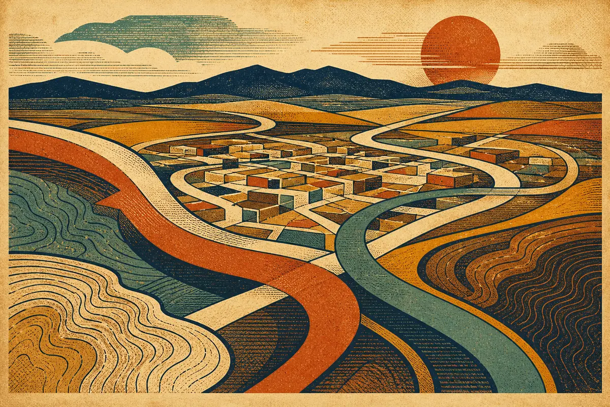 Abstract illustrated map composition for Santa Fe, United States