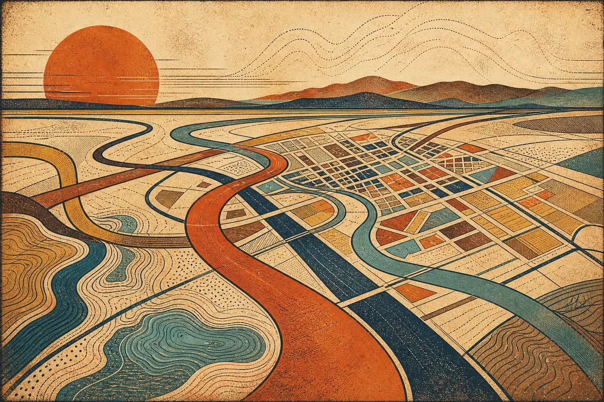 Abstract illustrated map composition for Santa Maria, United States