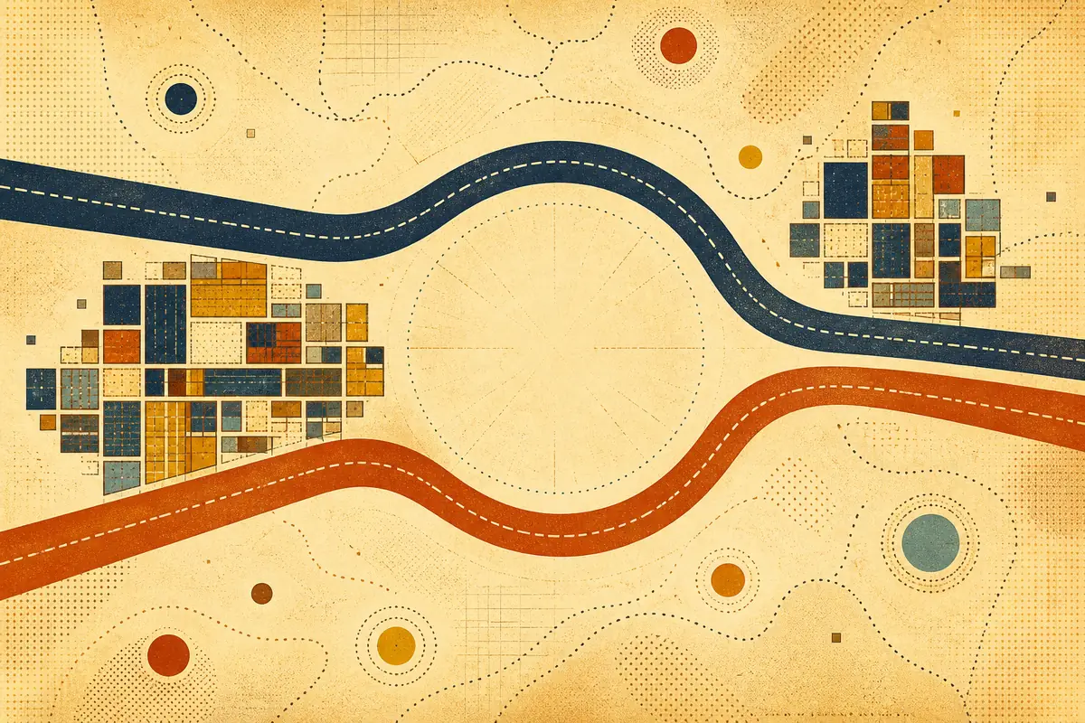 Abstract illustrated map composition for Santa Paula, United States