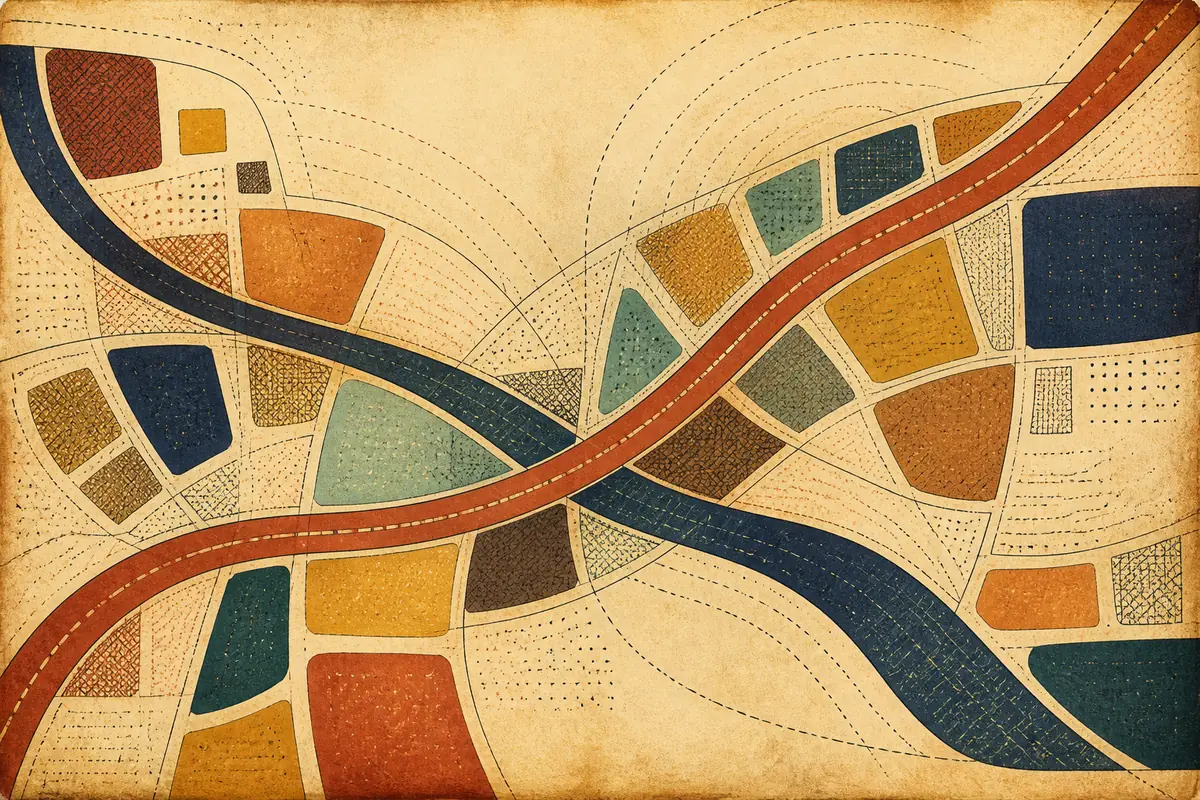 Abstract illustrated map composition for Santee, United States