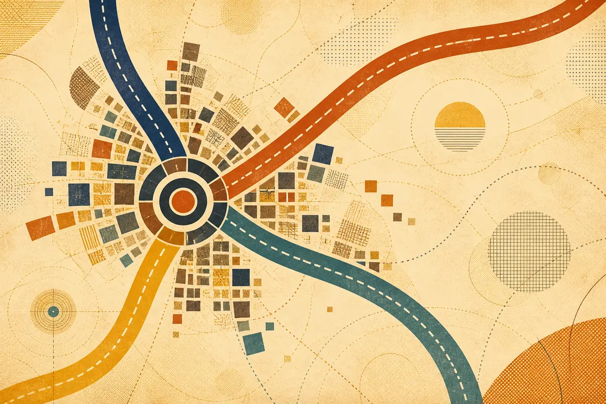 Abstract illustrated map composition for Saratoga, United States