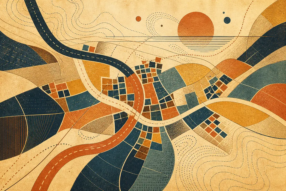 Abstract illustrated map composition for Shelton, United States