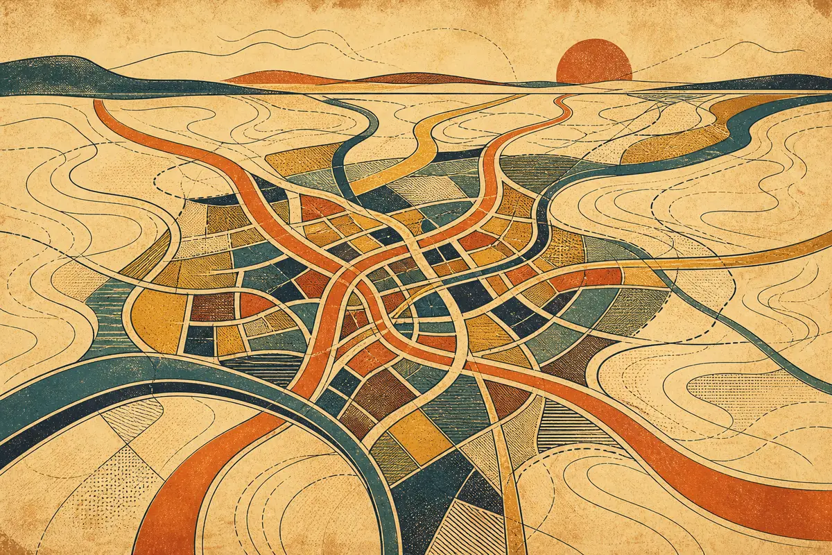 Abstract illustrated map composition for Shreveport, United States