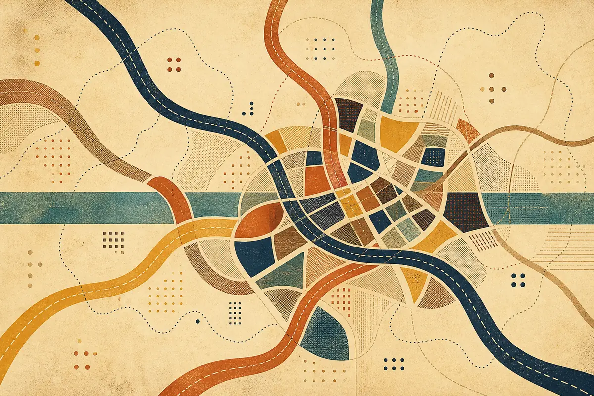 Abstract illustrated map composition for Socorro, United States