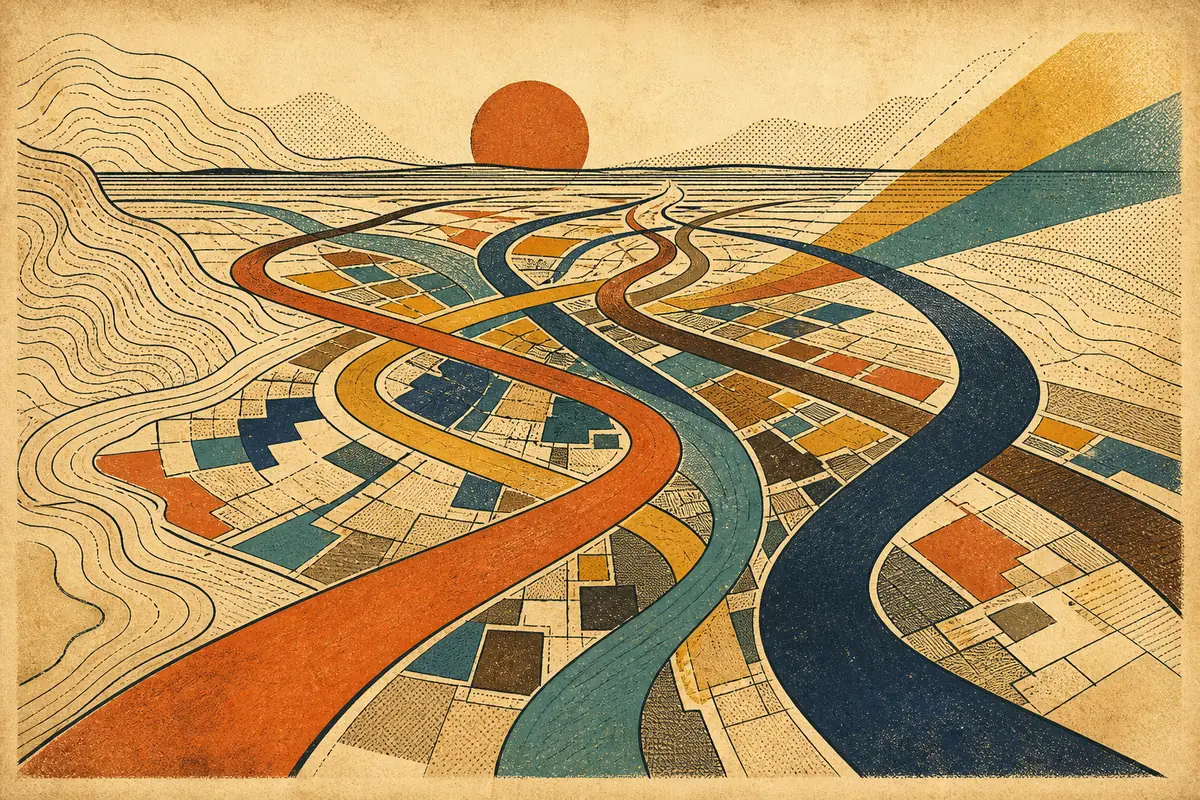 Abstract illustrated map composition for South Fulton, United States
